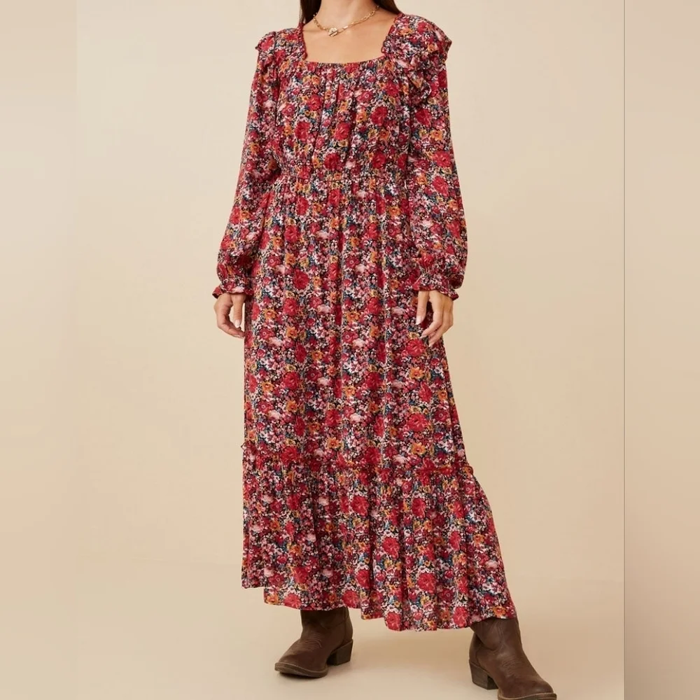 Hayden Los Angeles NWT Floral Print Ruffled Square Neck Midi Dress 2X - Picture 1 of 9